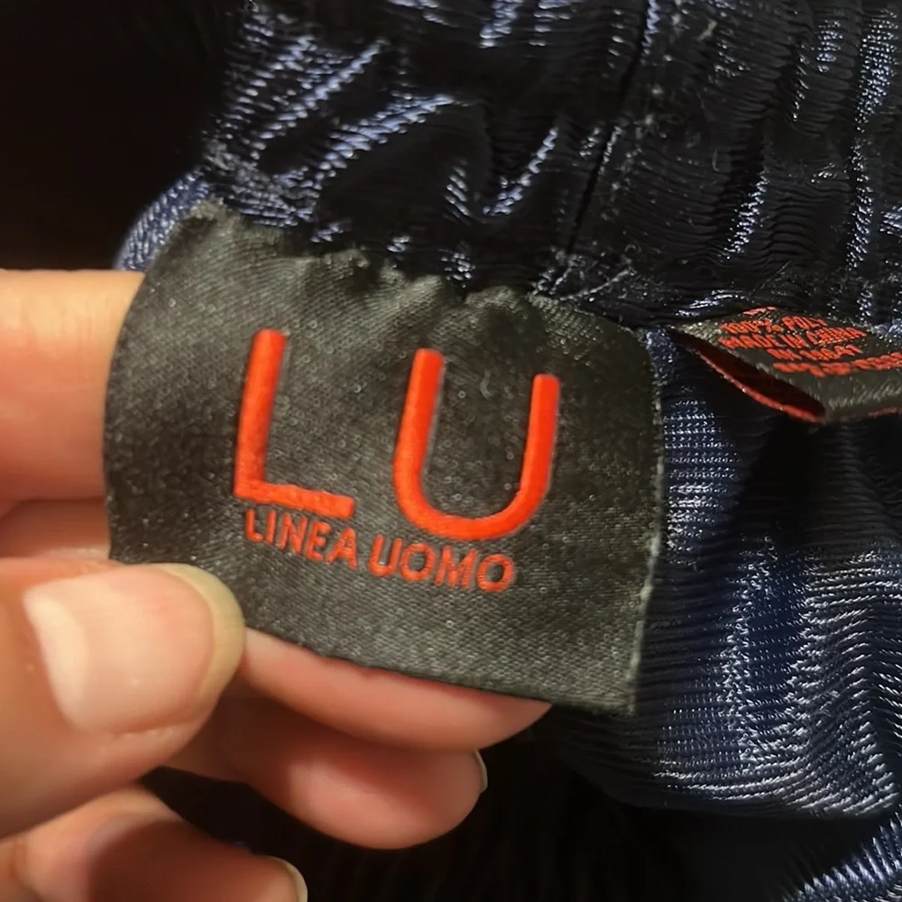 Linea Uomo mens dark blue athletic shorts. Elastic drawstring waist